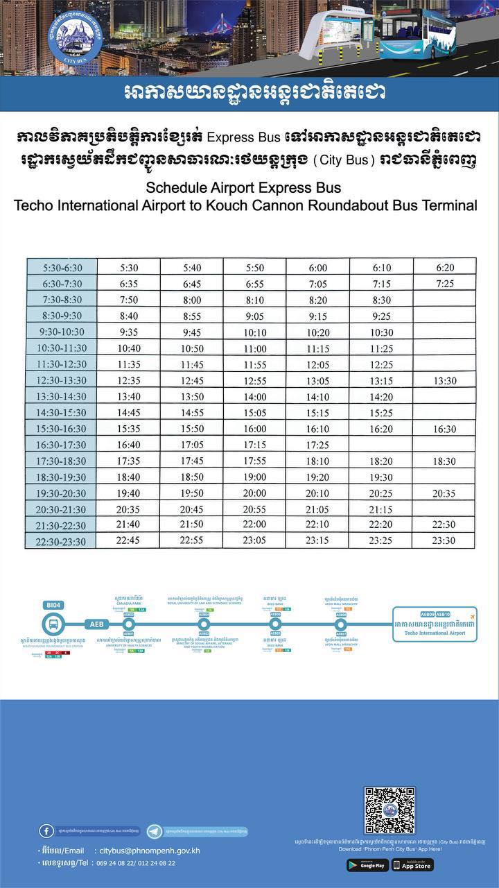 Bus from Techo International Airport to Phnom Penh City Center and Vice Versa