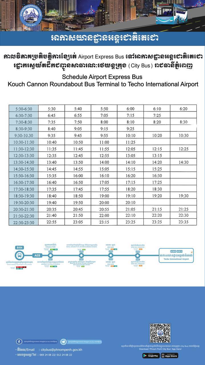 Bus from Techo International Airport to Phnom Penh City Center and Vice Versa